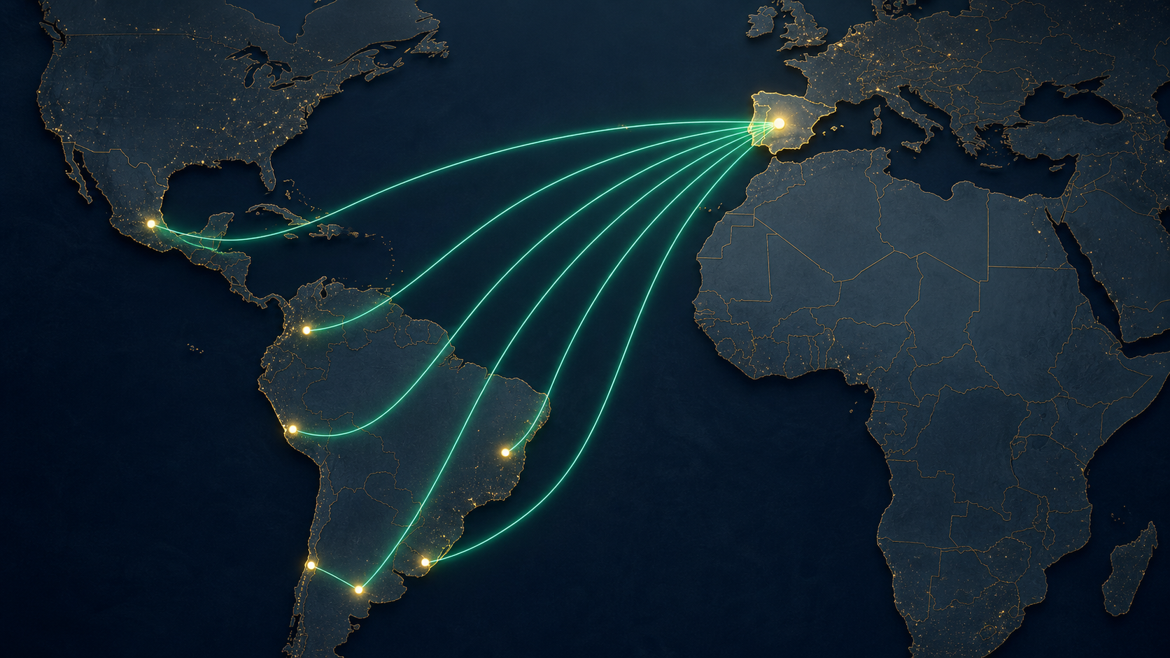 Ilustración de conexiones entre Europa y Latinoamérica