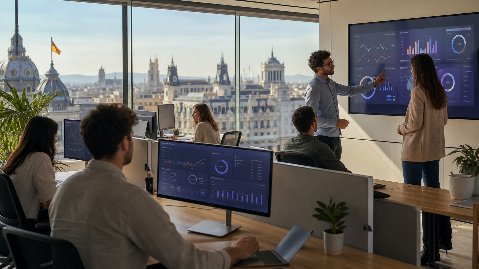 Ilustración de un equipo fintech colaborando