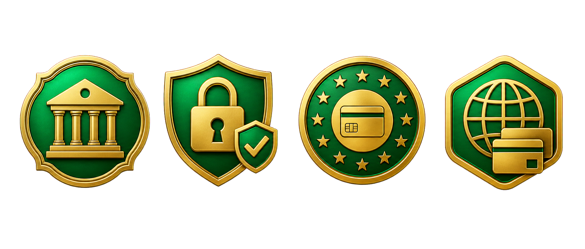 Indicadores visuales genéricos de regulación, seguridad y red de pagos